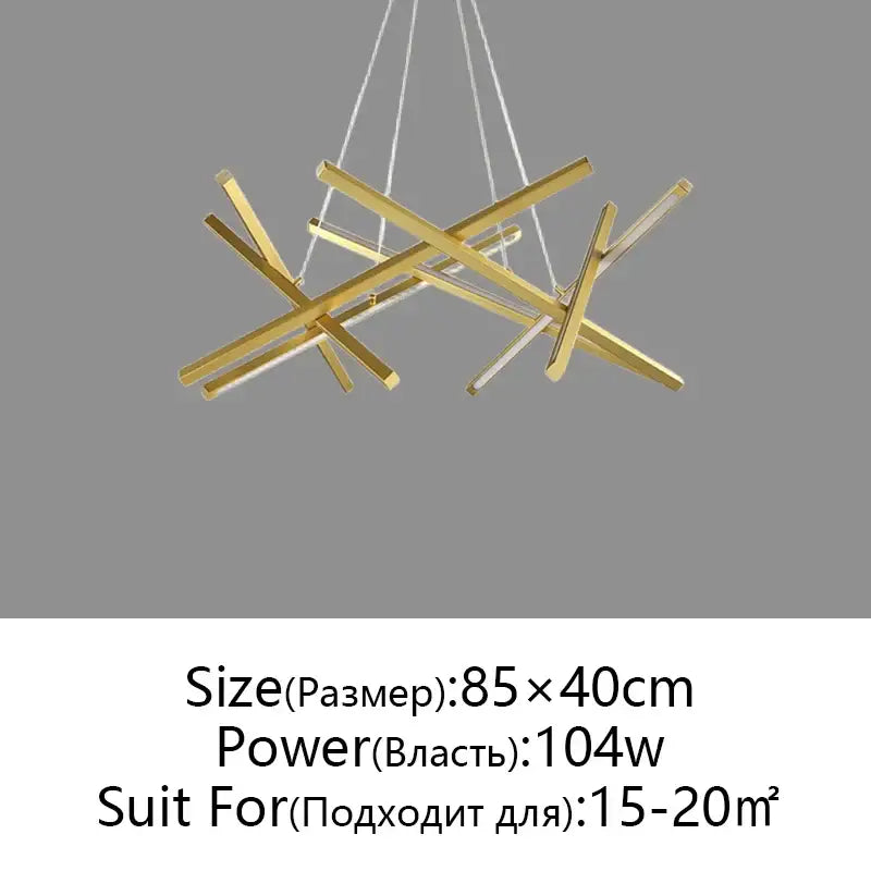 Modern gold-toned DecorBites LED chandelier pendant light with geometric rectangular bars for living room or bedroom