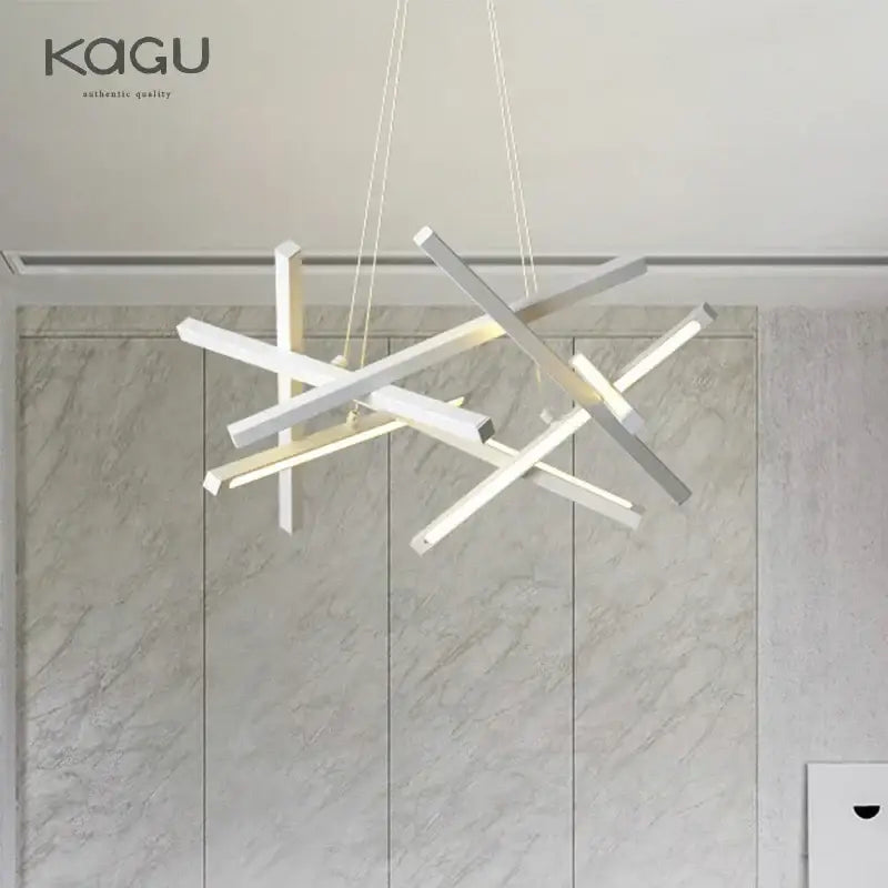 Modern white decorbites led chandelier pendant light with intersecting rectangular bars for living room use