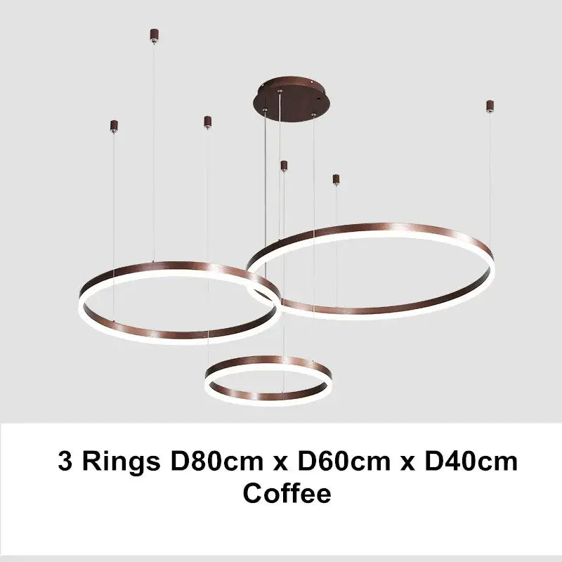 Modern coffee gold decorbites led chandelier pendant light featuring three interlocking led chandelier rings with dimmable finish