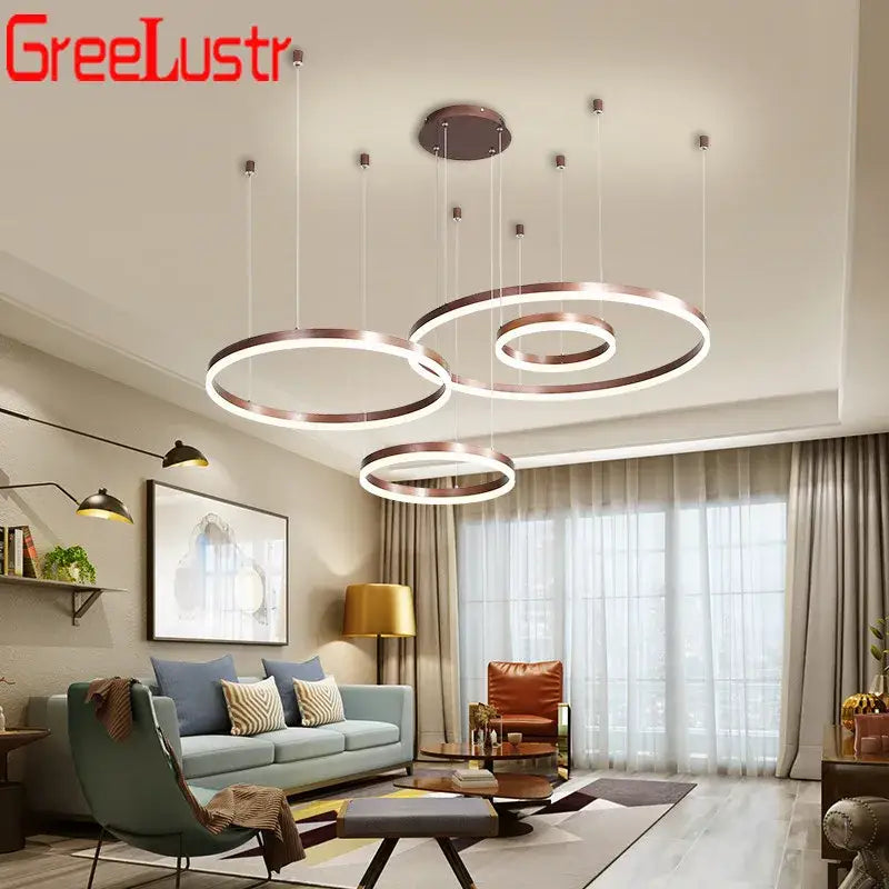 Modern coffee gold decorbites led chandelier pendant light with dimmable copper-finished circular led chandelier rings