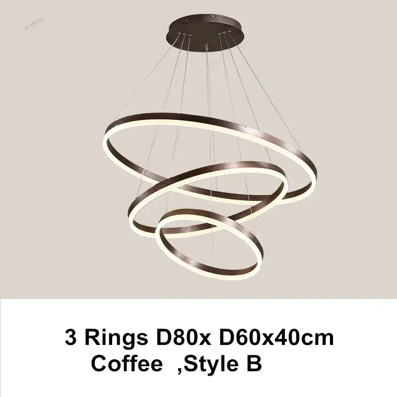 Decorbites led chandelier featuring modern coffee gold pendant light with three interlocking metallic led chandelier rings