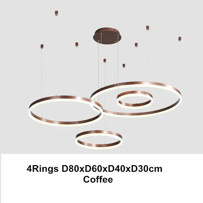Modern coffee gold decorbites led chandelier pendant light with four concentric led chandelier rings and dimmable feature