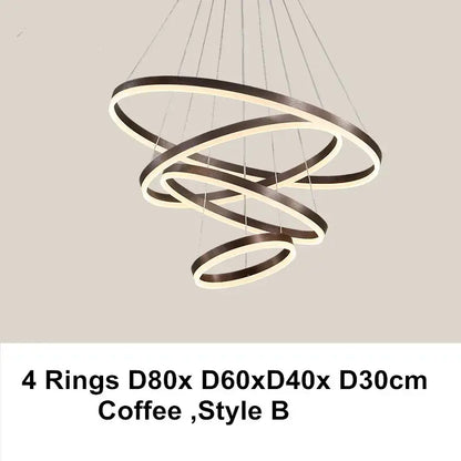 Modern coffee-colored decorbites led chandelier pendant light with four interlocking rings and dimmable led chandelier rings