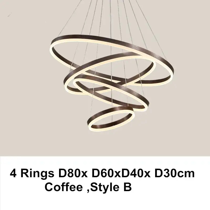 Modern coffee-colored decorbites led chandelier pendant light with four interlocking rings and dimmable led chandelier rings
