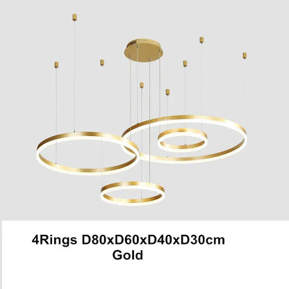 Gold-colored decorbites led chandelier pendant light with four concentric led chandelier rings and minimalist design