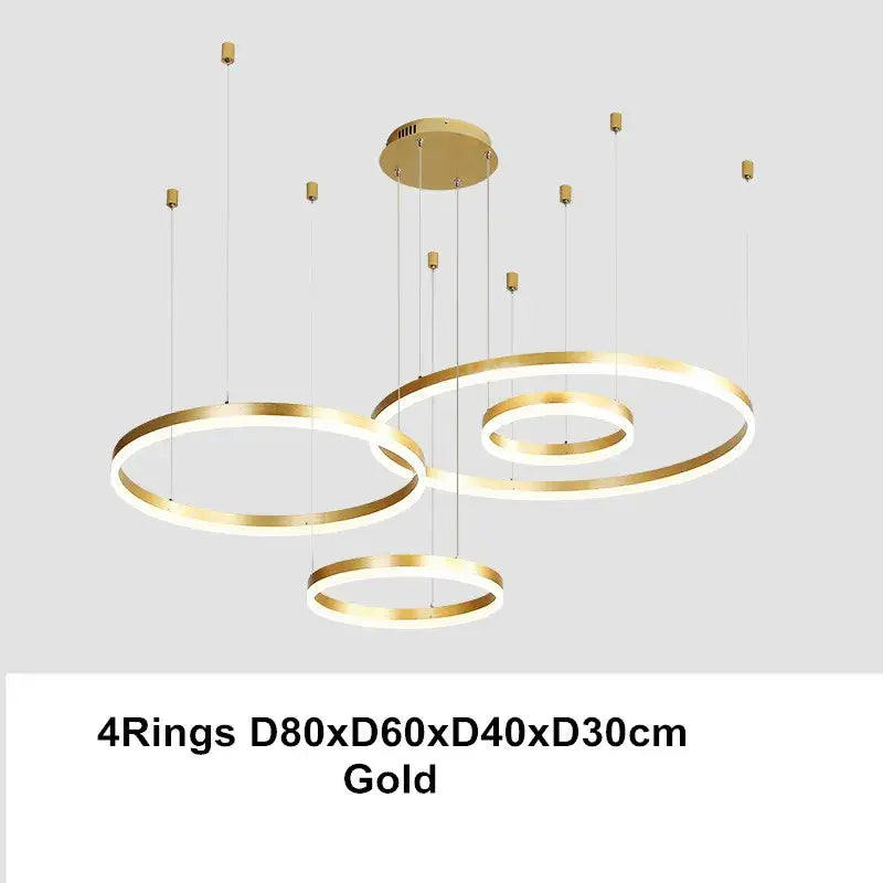 Gold-colored decorbites led chandelier pendant light with four concentric led chandelier rings and minimalist design