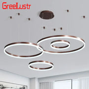 Modern copper-finished decorbites led chandelier pendant light with circular led chandelier rings in coffee gold finish