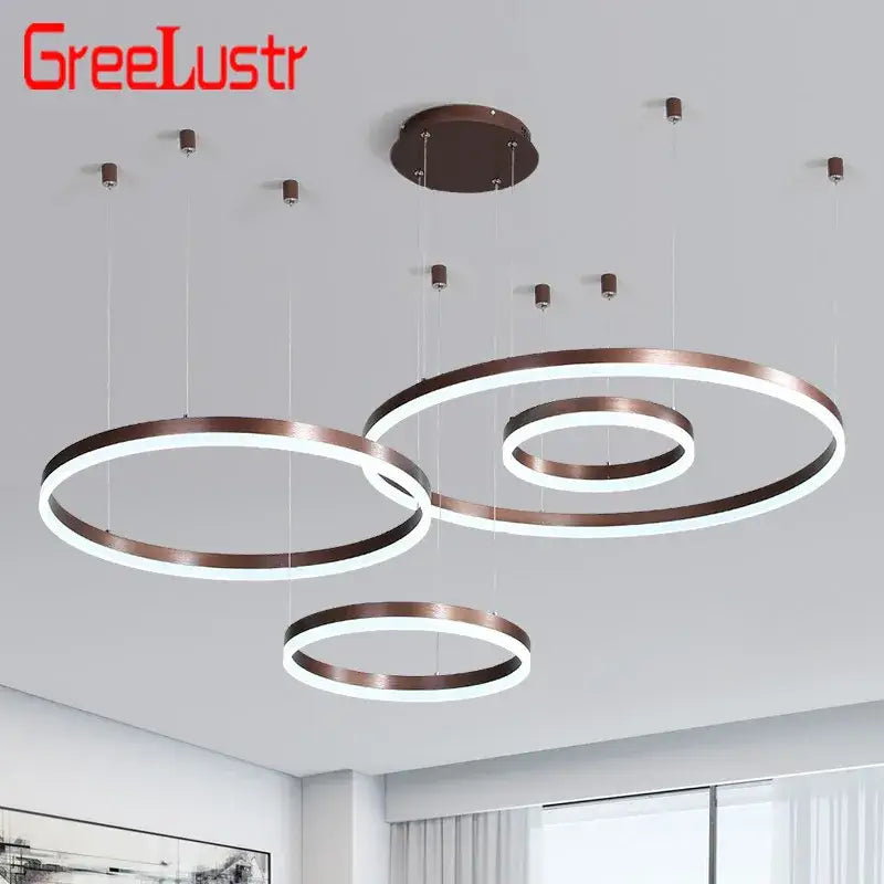 Modern copper-finished decorbites led chandelier pendant light with circular led chandelier rings in coffee gold finish