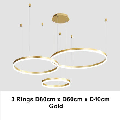 Modern gold-finished decorbites led chandelier pendant light with three interlocking led chandelier rings in coffee gold