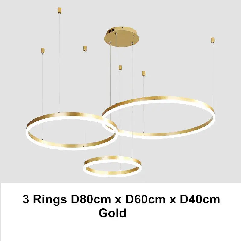 Modern gold-finished decorbites led chandelier pendant light with three interlocking led chandelier rings in coffee gold