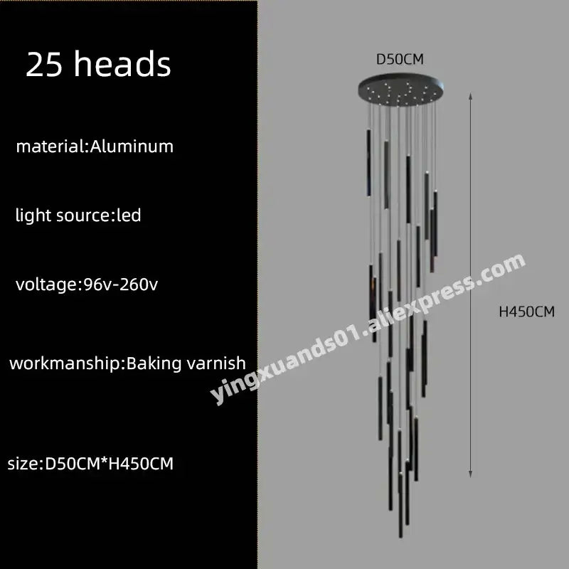 Modern black and silver aluminum decorbites led chandelier stairs pendant with 25 led light heads for hotel lobby decor