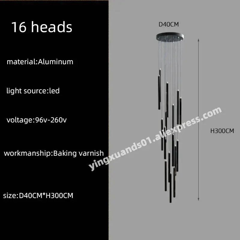 Modern black aluminum decorbites led chandelier with 16 led light heads chandelier stairs pendant for hotel lobby decor
