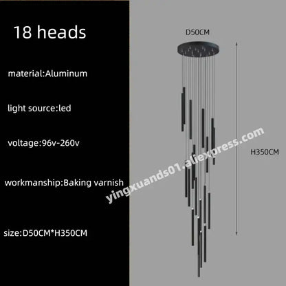 Modern black aluminum decorbites led chandelier with 18 led heads suspended from circular base for hotel lobby decor