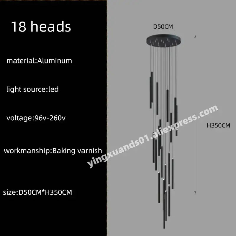 Modern black aluminum decorbites led chandelier with 18 led heads suspended from circular base for hotel lobby decor