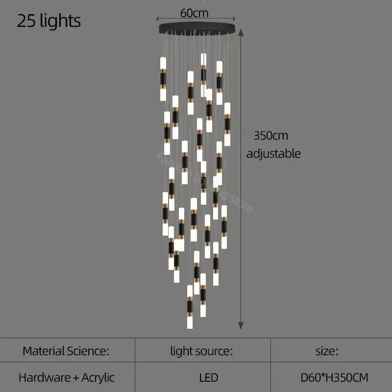 Black and white acrylic decorbites led chandelier with 25 led lights designed as a chandelier stairway lamp for dining table lighting