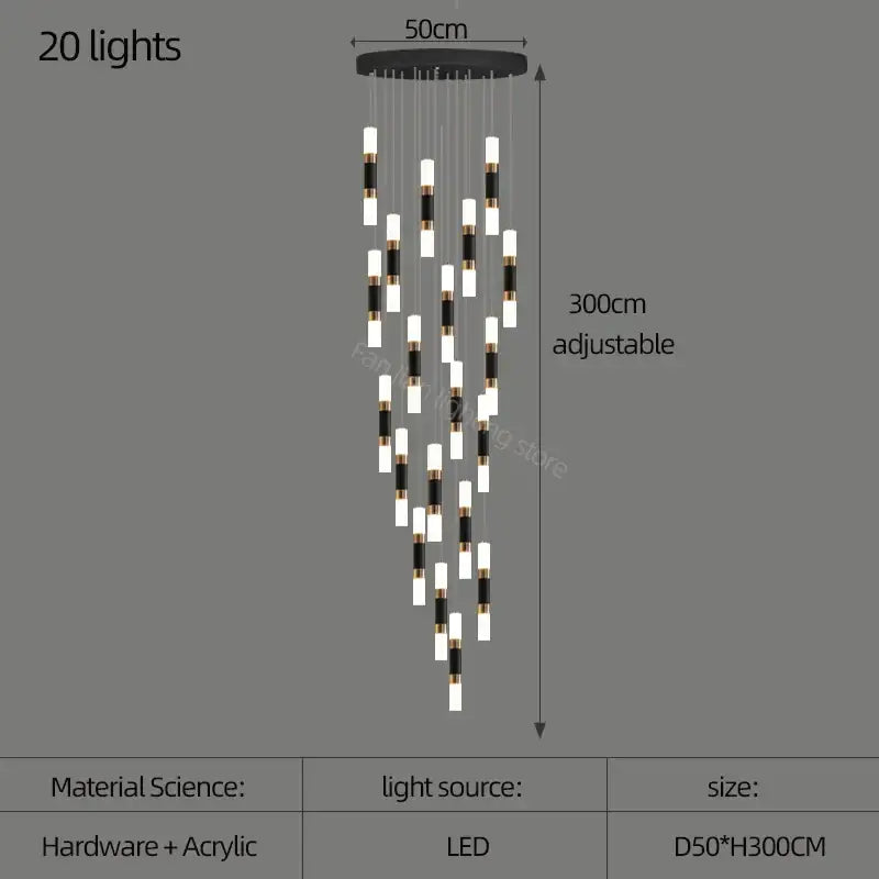 Modern black and white acrylic decorbites led chandelier with 20 led lights for stairway and dining table lighting
