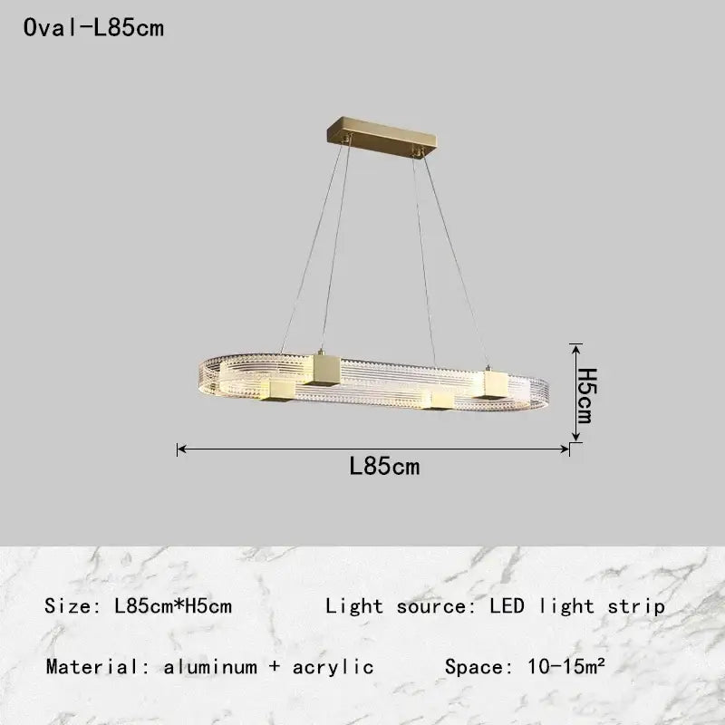 Modern oval-shaped decorbites led chandelier with gold aluminum frame and acrylic lampshade for living room lighting