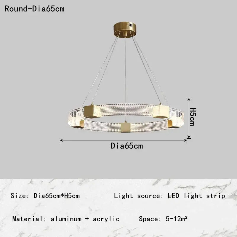 Gold-toned decorbites led chandelier with modern aluminum and acrylic design for living room and dining lighting