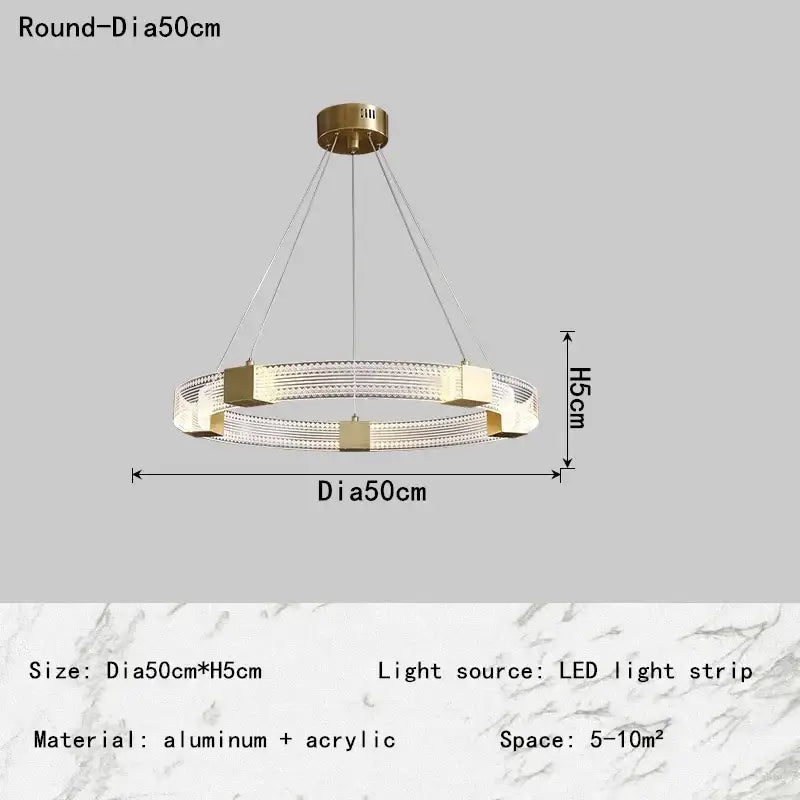 Modern decorbites led chandelier with gold aluminum frame acrylic crystal accents and led light strip for living room lighting