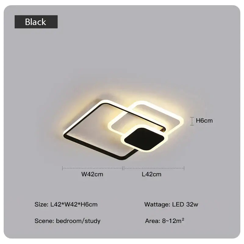 Black rectangular decorbites led chandelier with modern geometric design and glowing edges for living room ceiling lighting
