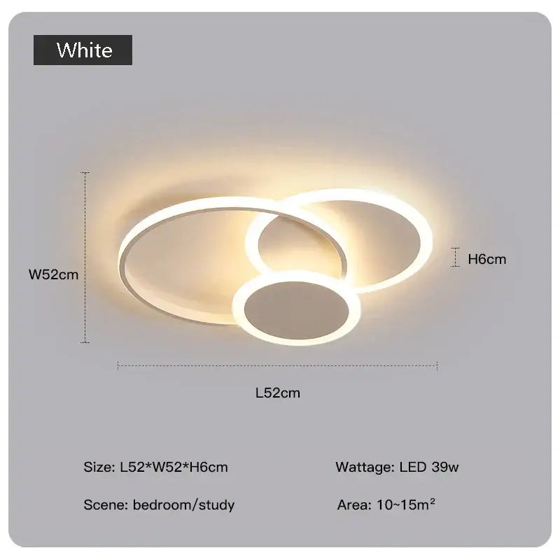 White decorbites led chandelier ceiling light with three interlocking circular rings for living room and bedroom