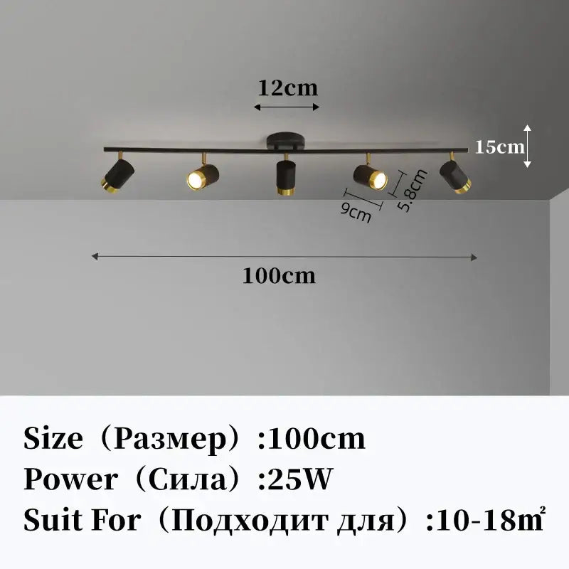 Black and gold decorbites led chandelier with four adjustable spotlights for living space ceiling decor