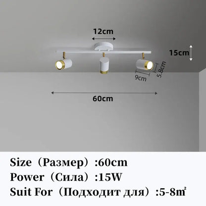 White and gold DecorBites LED chandelier with three adjustable spotlights for living space ceiling decor