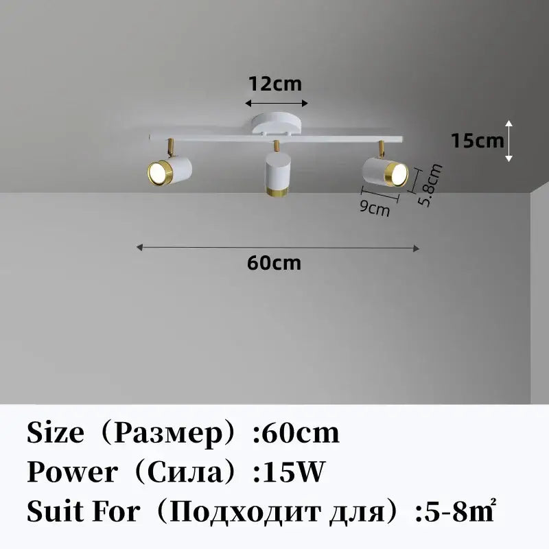 White and gold DecorBites LED chandelier with three adjustable spotlights for living space ceiling decor