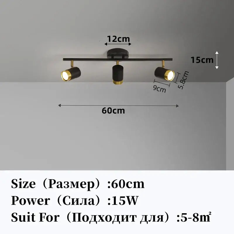 Black and gold decorbites led chandelier with three adjustable spotlights for living space ceiling decor
