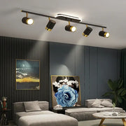 Black and gold DecorBites LED chandelier with four adjustable spotlights for living room and bedroom ceiling decor