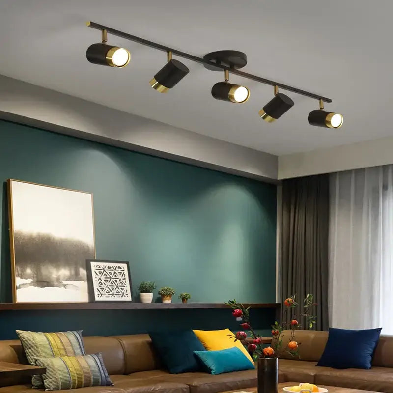 Modern black and gold decorbites led chandelier with adjustable spotlights for living room and bedroom ceiling decor