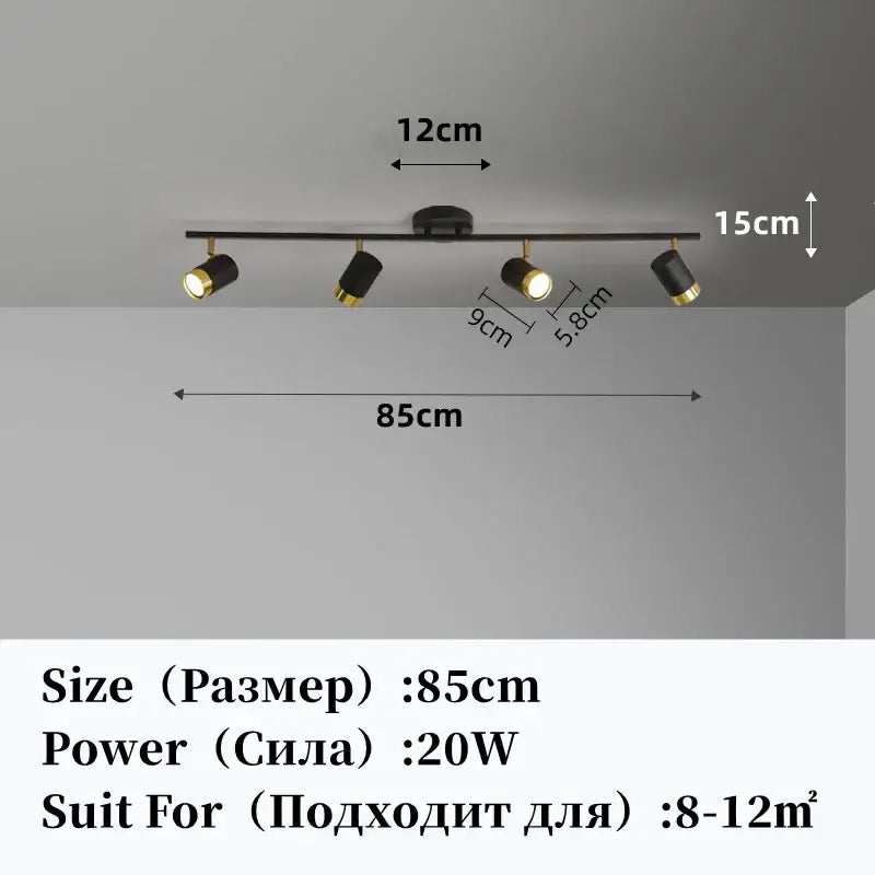 Black and gold decorbites led chandelier with four adjustable spotlights for living room and bedroom ceiling decor