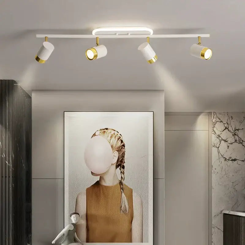 White and gold decorbites led chandelier with four adjustable spotlights for living space ceiling decor