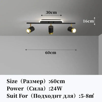 Black and gold DecorBites LED chandelier with three adjustable spotlights for modern living space ceiling decor
