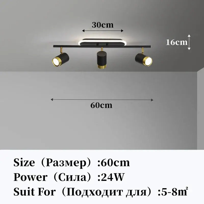 Black and gold DecorBites LED chandelier with three adjustable spotlights for modern living space ceiling decor