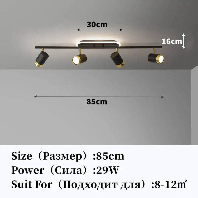 Black and gold DecorBites LED chandelier with four adjustable spotlights for living room and bedroom ceiling decor
