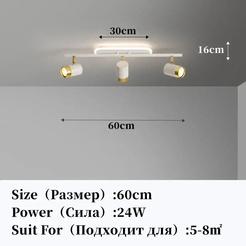 Modern white and gold decorbites led chandelier with three adjustable spotlights for living room and bedroom ceiling decor