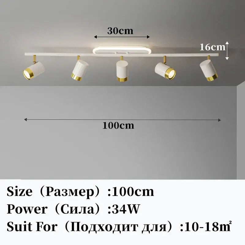 White and gold modern decorbites led chandelier with five adjustable spotlights for living room bedroom ceiling decor