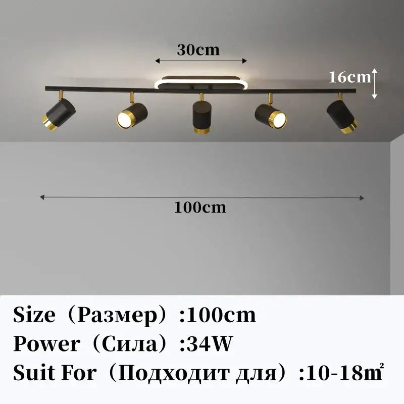 Decorbites led chandelier black and gold modern track lighting with five adjustable spotlights for living room ceiling decor