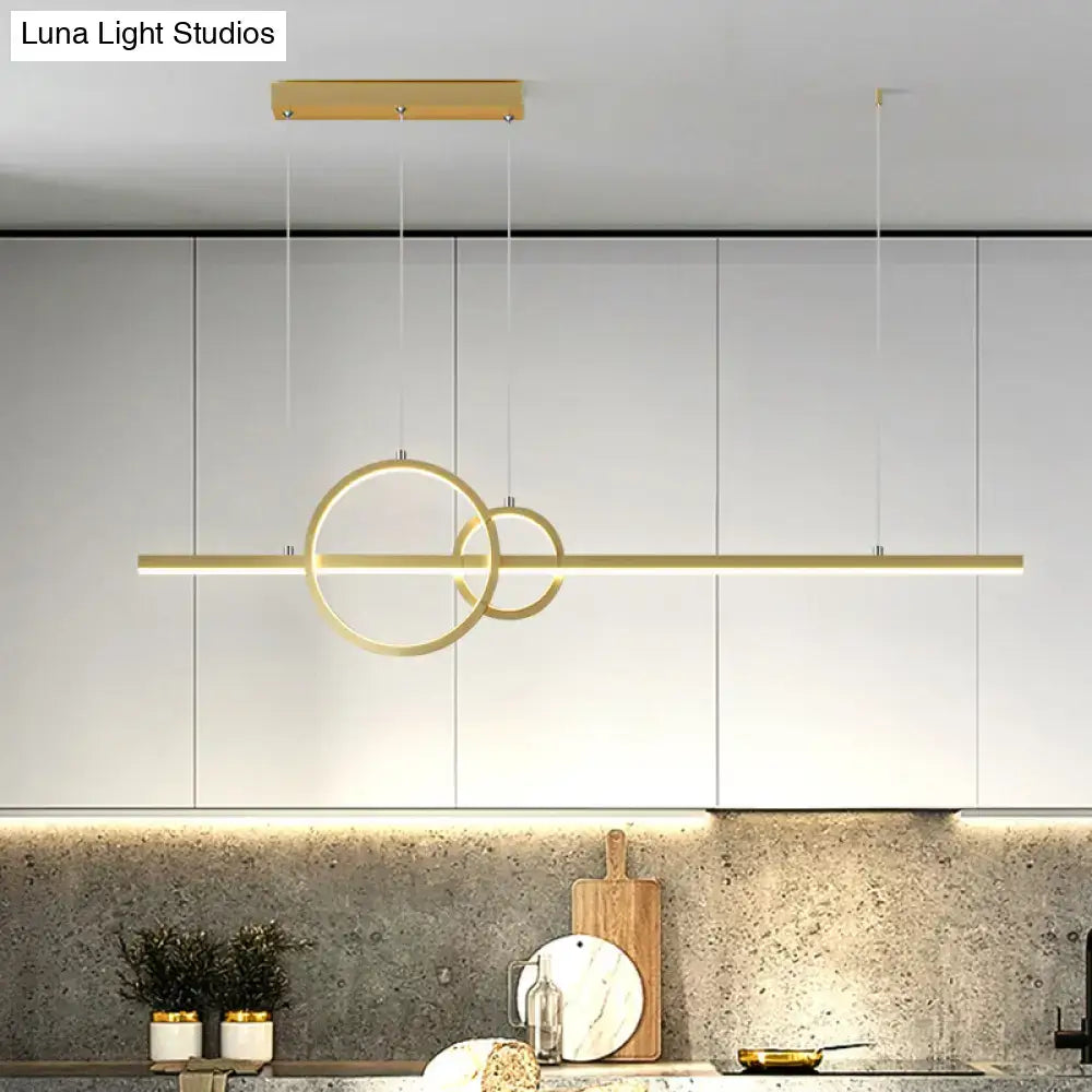 Modern gold-toned decorbites led circle and line suspension lamp with intersecting rings for kitchen counter lighting warm white third