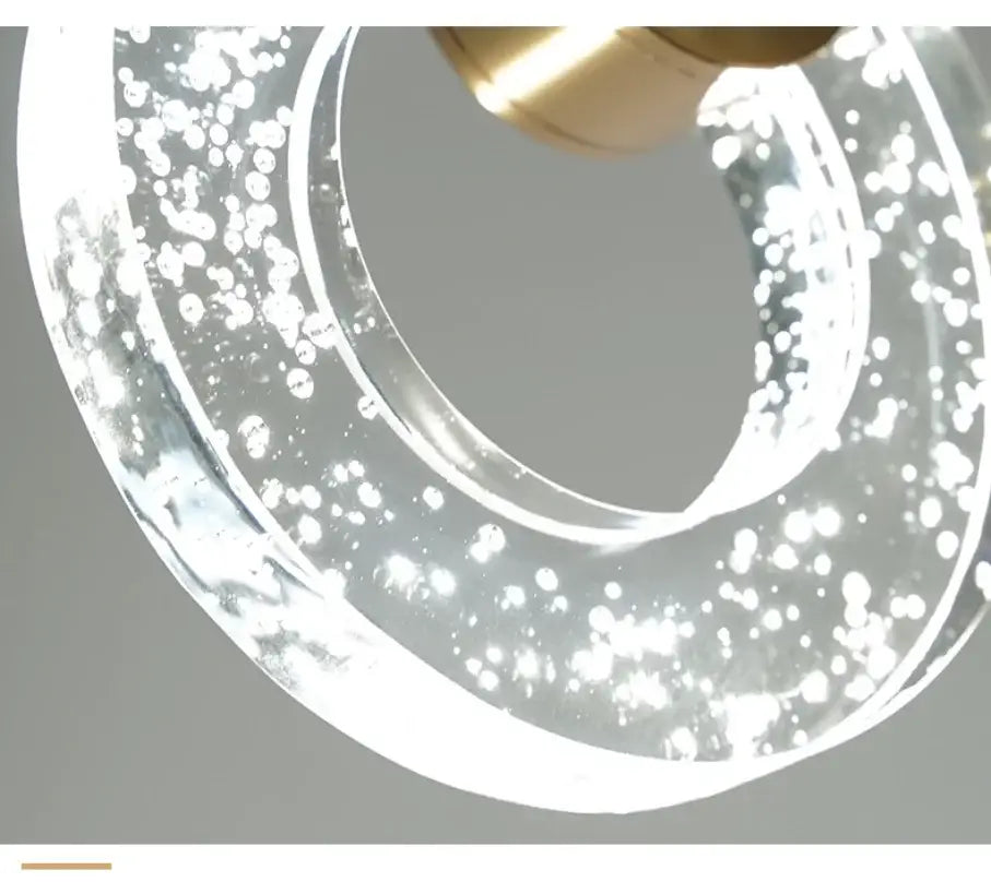 DecorBites™ led crystal pendant light with clear glass and white bubbles brass finish top for bedroom and bathroom