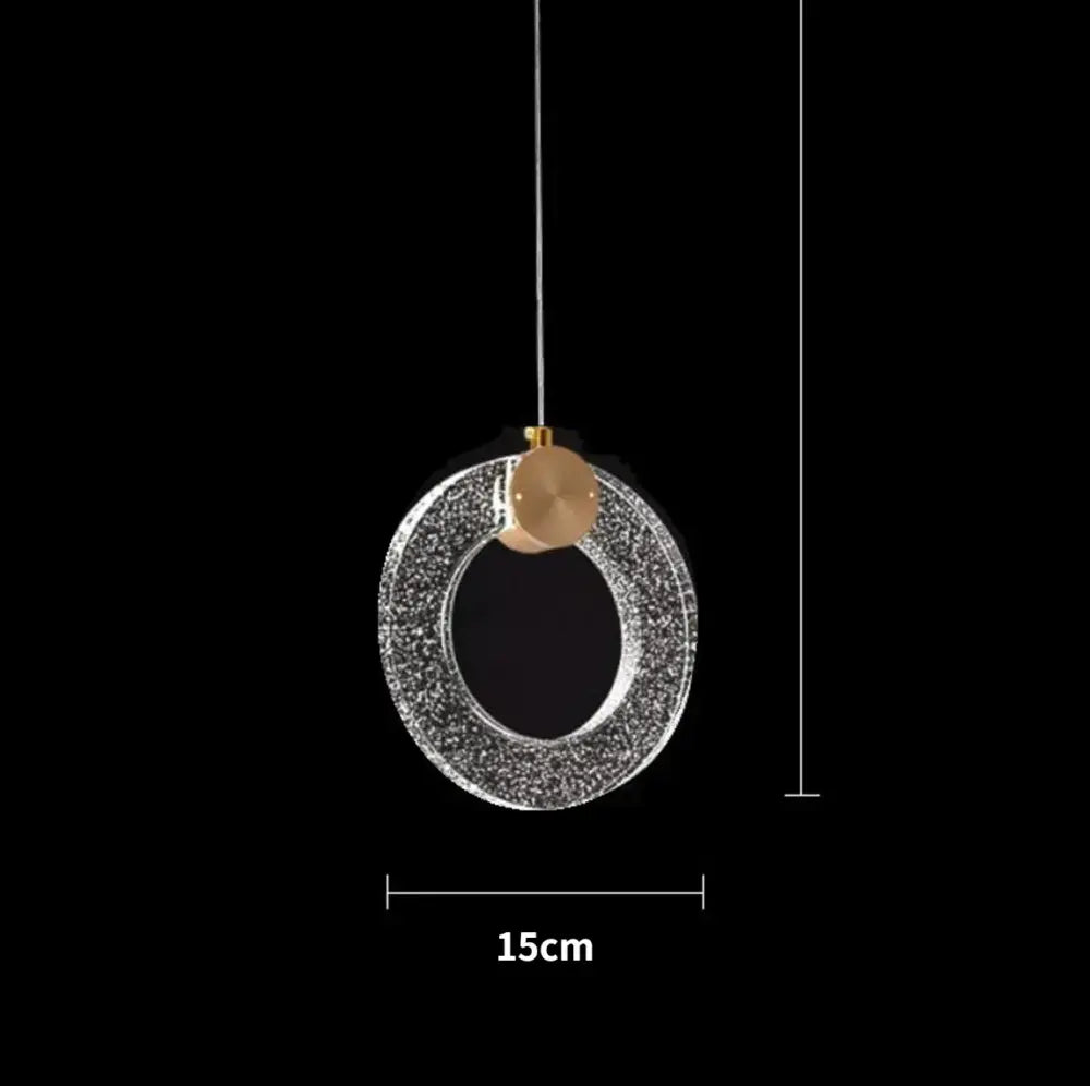 DecorBites™ led crystal pendant light with a silver glass ring and gold accent for bedroom and bathroom lighting