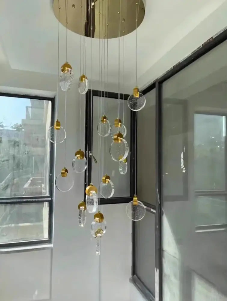 DecorBites™ led crystal pendant light with gold circular mount and clear teardrop glass for bedroom and bathroom