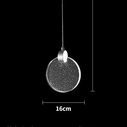 DecorBites™ led crystal pendant light with a black textured glass face and silver frame for bedroom and bathroom use