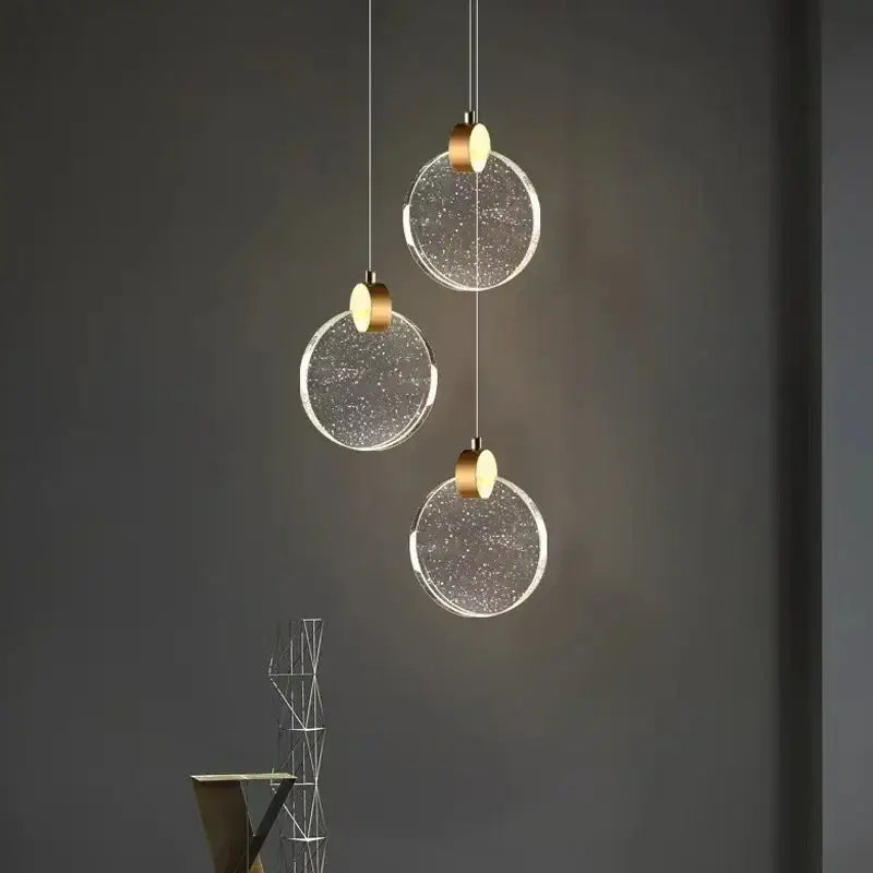 DecorBites™ led crystal pendant with clear glass shades and gold accents for bedroom and bathroom lighting