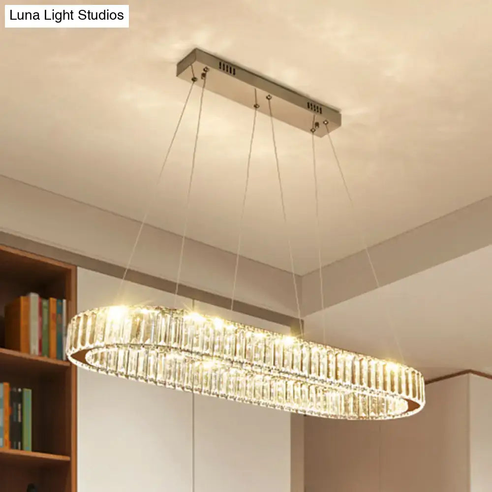 DecorBites™ LED crystal pendant light with clear crystal prisms and stainless steel oval ceiling light for restaurants