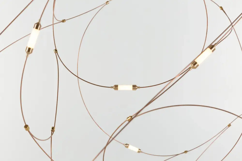 Decorbites™ led firefly chandelier with copper wires and gold-toned caps showcasing engineering minimal design for kitchen and hotel