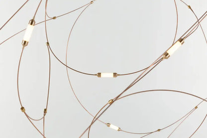 Decorbites™ led firefly chandelier with copper wires and gold-toned caps showcasing engineering minimal design for kitchen and hotel