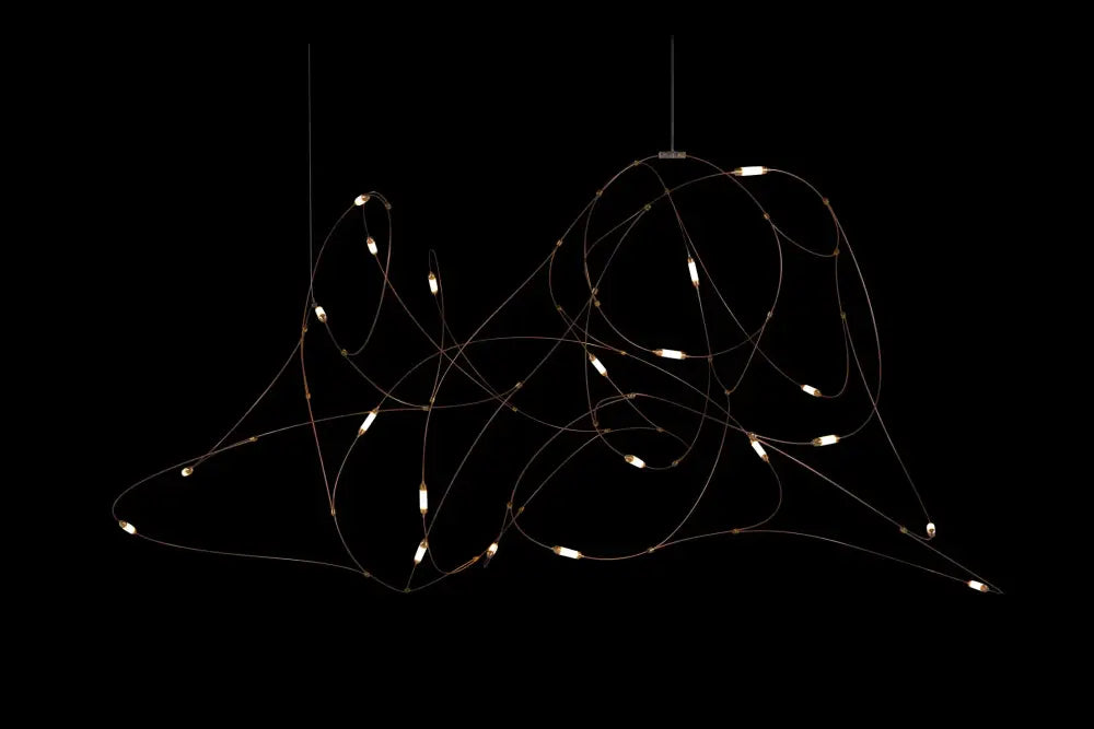 Modern abstract decorbites™ led firefly chandelier with slender metallic wires and warm-toned leds for hotel and kitchen
