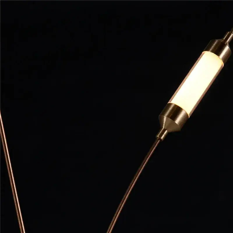 A decorbites led firefly chandelier with sleek engineering minimal design featuring frosted glass and brass accents